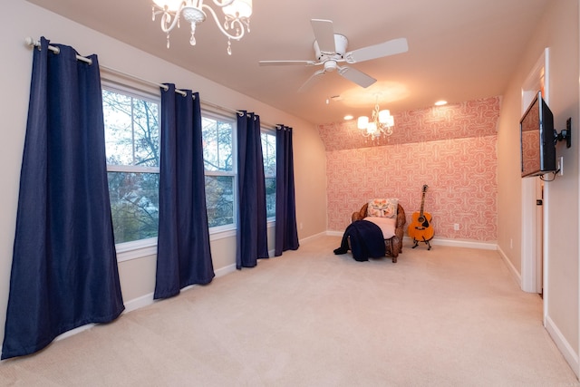 bedroom with carpet and an inviting chandelier