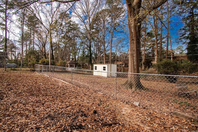 view of yard with a shed