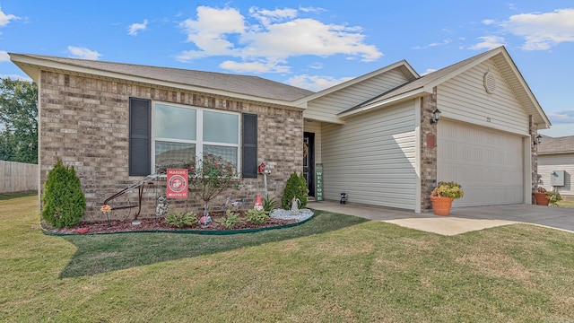 ranch-style house with a front lawn and a garage