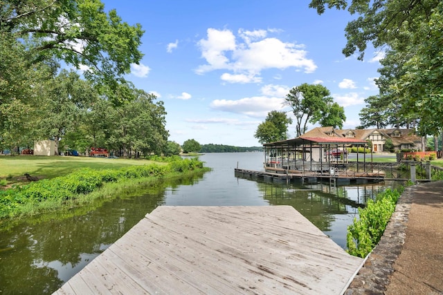 dock area with a water view