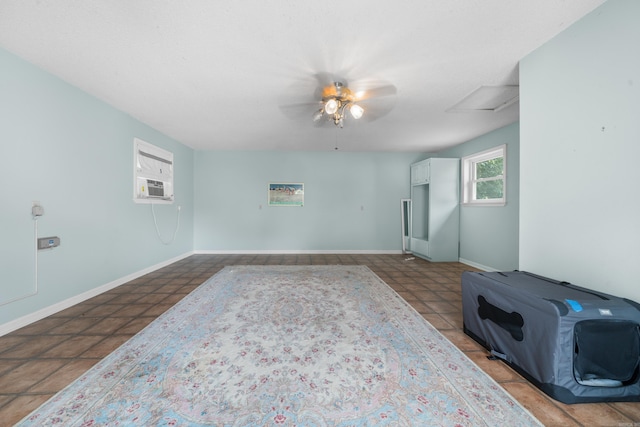 unfurnished room with tile patterned floors, ceiling fan, and cooling unit