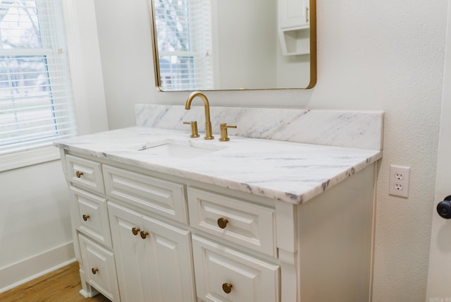 bathroom with hardwood / wood-style floors and vanity