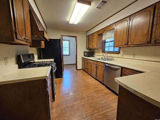 kitchen featuring a wealth of natural light, sink, stainless steel dishwasher, and range with gas cooktop