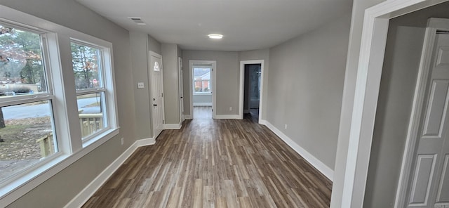 corridor featuring dark hardwood / wood-style flooring and a wealth of natural light