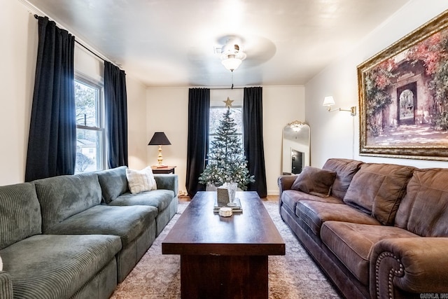 living room with ceiling fan