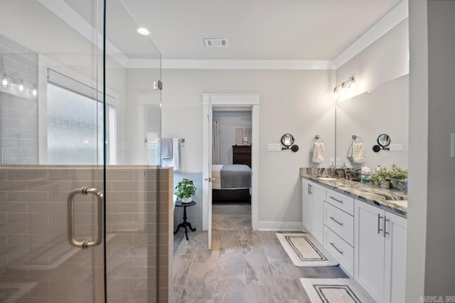 bathroom featuring vanity and walk in shower
