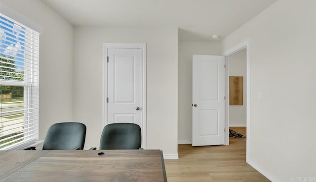 office area featuring plenty of natural light and light hardwood / wood-style floors