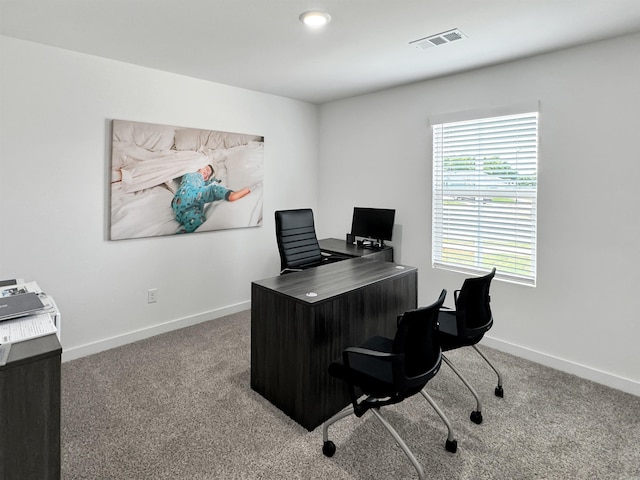 view of carpeted home office