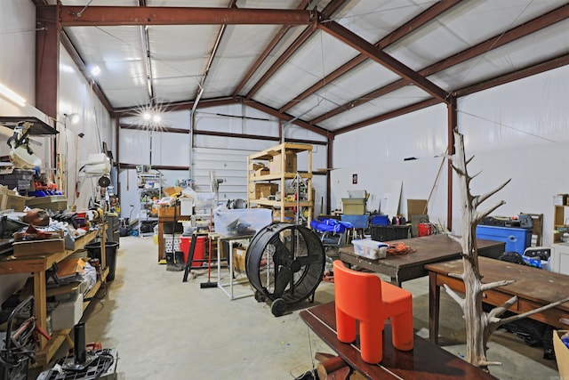 garage featuring a workshop area