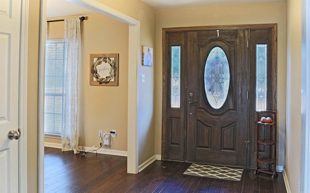 foyer entrance with dark hardwood / wood-style flooring and plenty of natural light