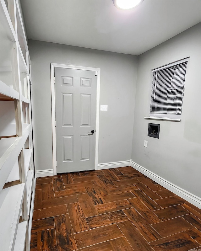 interior space featuring dark parquet floors