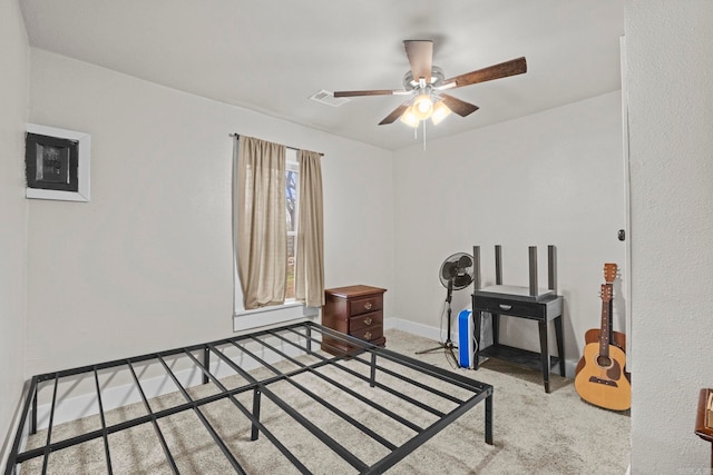 bedroom featuring carpet and ceiling fan