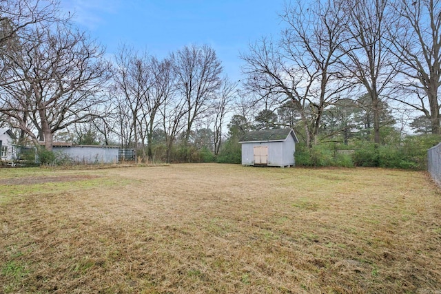 view of yard with a shed