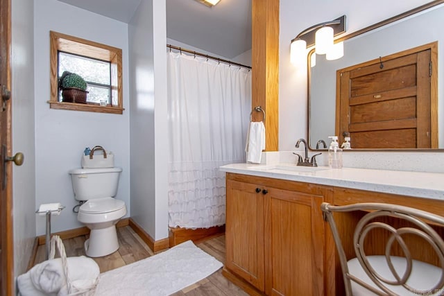 bathroom featuring vanity, toilet, and wood-type flooring