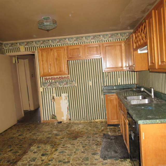 kitchen with crown molding, sink, and black dishwasher