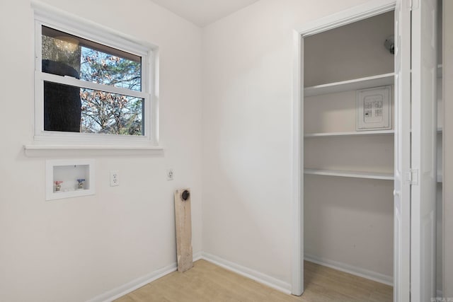 washroom with washer hookup, light hardwood / wood-style floors, and hookup for an electric dryer