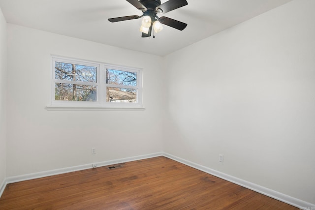 empty room featuring hardwood / wood-style flooring and ceiling fan