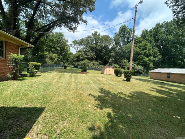 view of yard featuring a shed