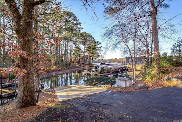 dock area with a water view