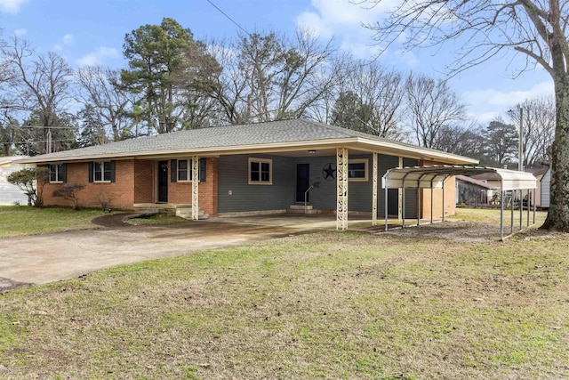 ranch-style house with a carport and a front yard