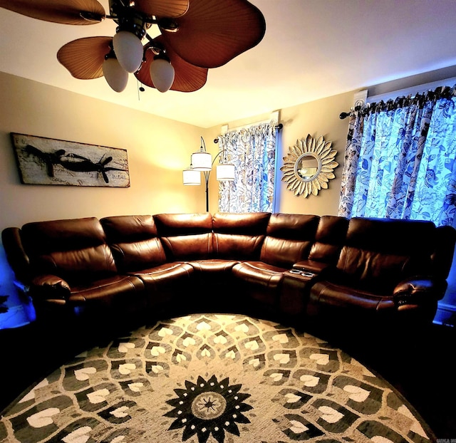 living room with ceiling fan