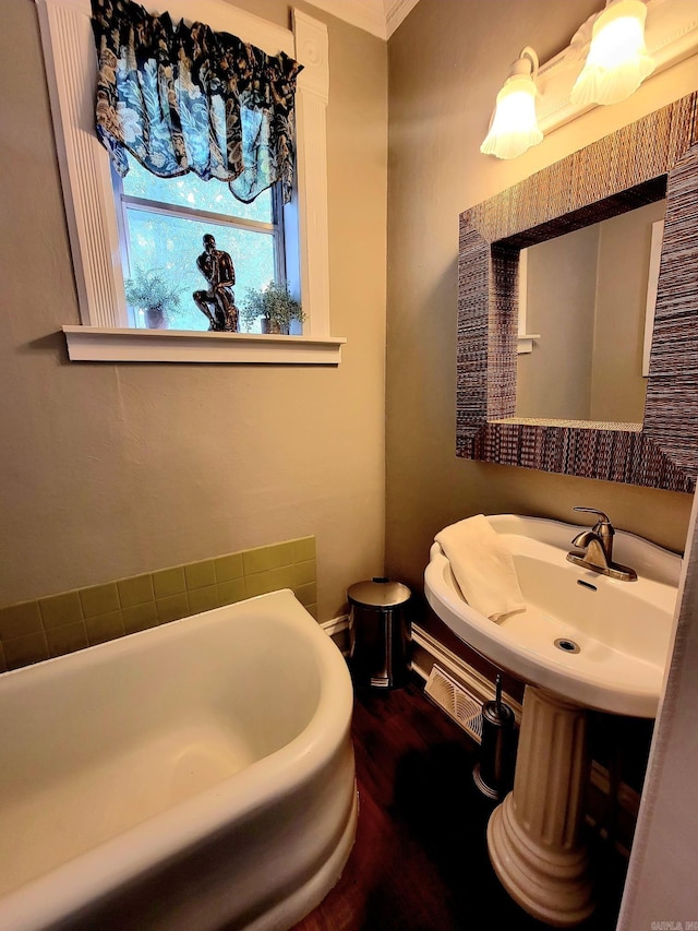 bathroom featuring a bathing tub and hardwood / wood-style flooring