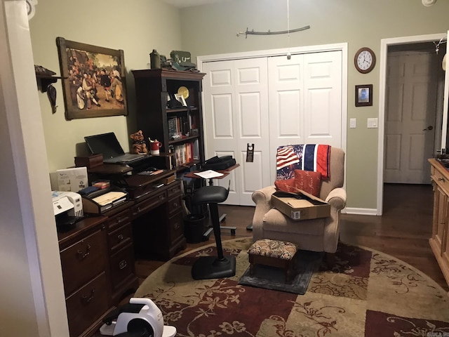 home office featuring dark wood-type flooring