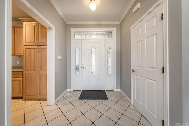 tiled entryway with ornamental molding