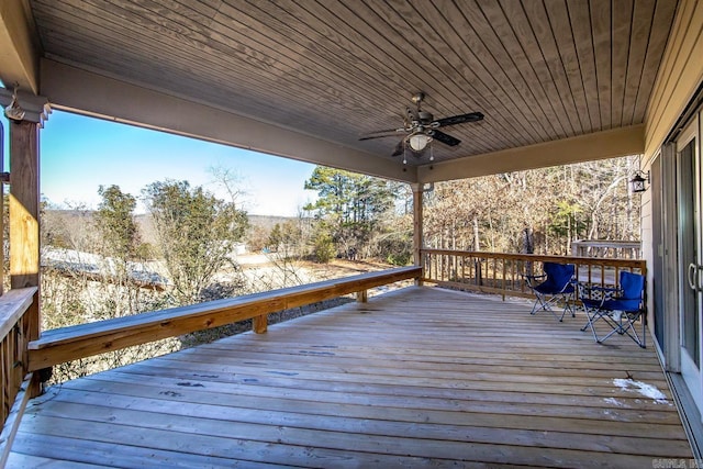 wooden deck with ceiling fan