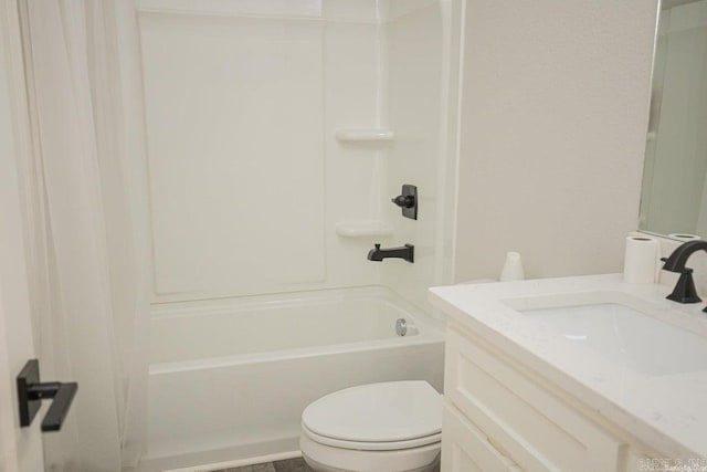 full bathroom featuring vanity, shower / bath combination, and toilet