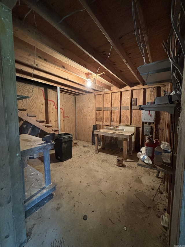 basement featuring a workshop area