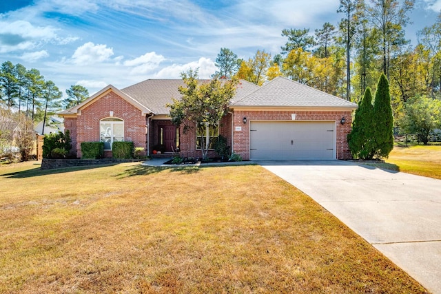 ranch-style house with a front lawn and a garage