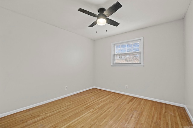 empty room featuring ceiling fan and light hardwood / wood-style flooring