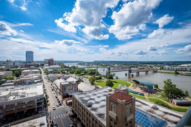 aerial view featuring a water view