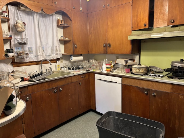 kitchen with dishwasher, gas stovetop, and sink