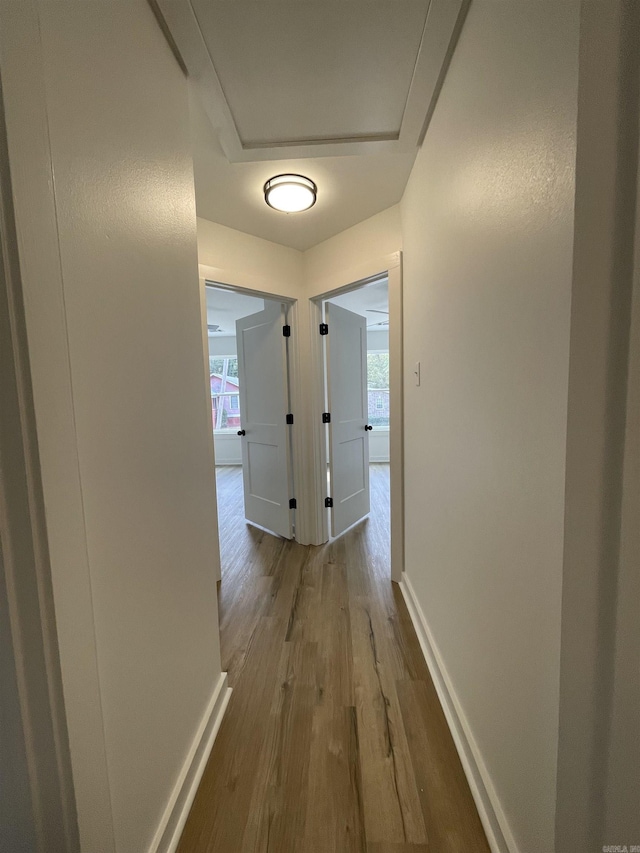 corridor with hardwood / wood-style floors