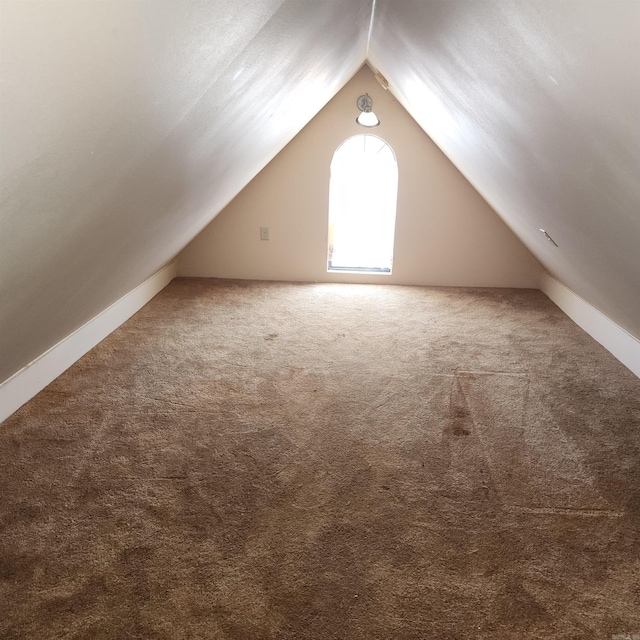 additional living space featuring carpet flooring and lofted ceiling