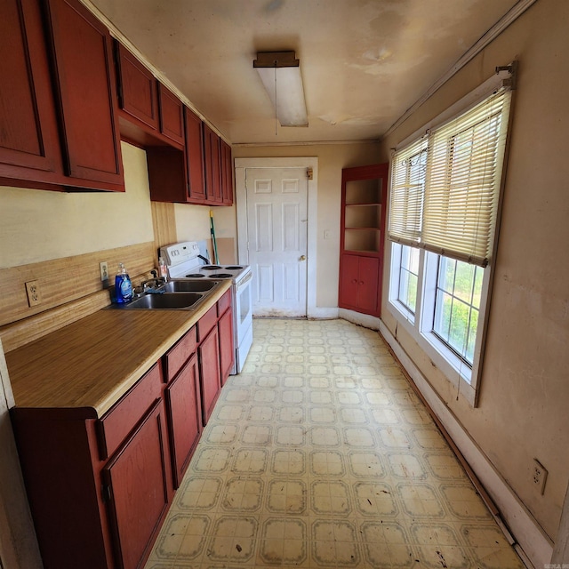 kitchen with white range with electric cooktop and sink