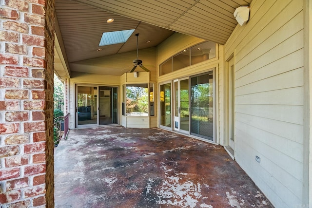 view of patio featuring ceiling fan