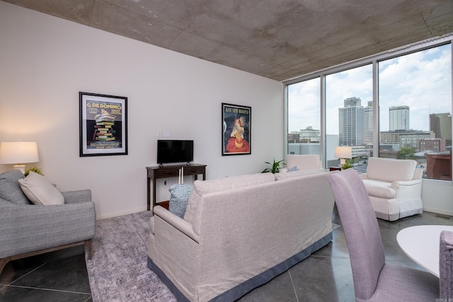 living room with expansive windows