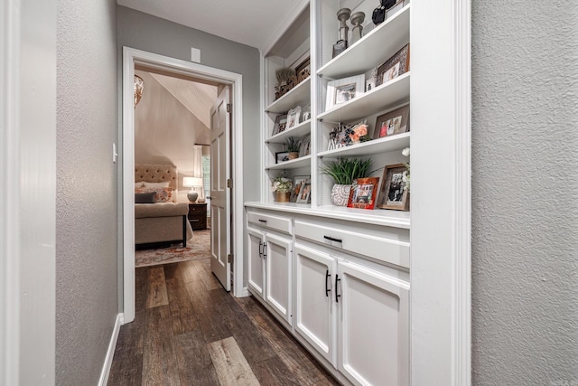 corridor featuring dark hardwood / wood-style flooring