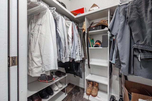 walk in closet featuring dark hardwood / wood-style floors