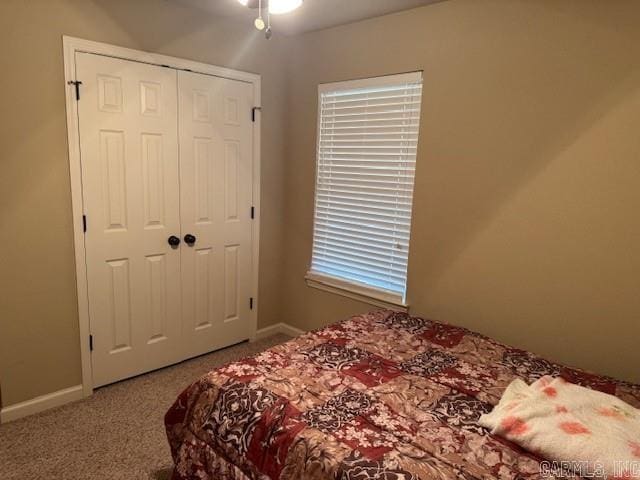 bedroom with a closet and carpet