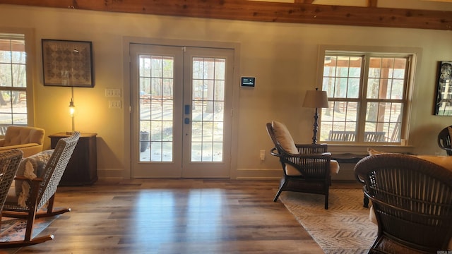 entryway with hardwood / wood-style floors and french doors