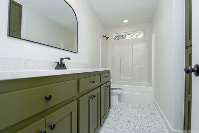 full bathroom featuring vanity, toilet, and bathing tub / shower combination