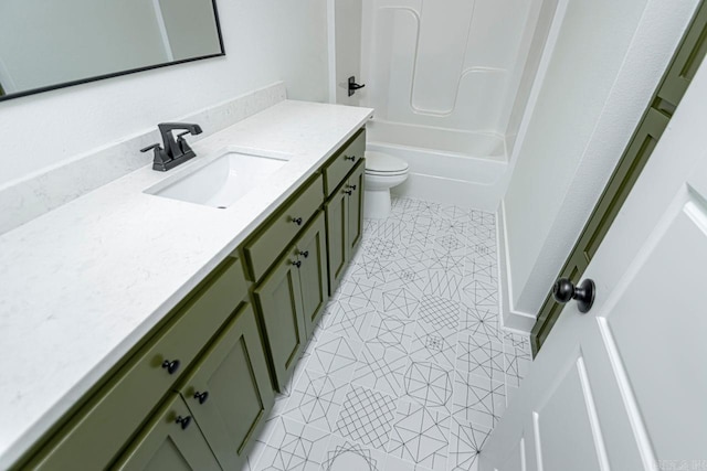 full bathroom featuring shower / bathing tub combination, vanity, and toilet