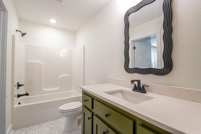 full bathroom featuring tile patterned flooring, shower / bathing tub combination, vanity, and toilet