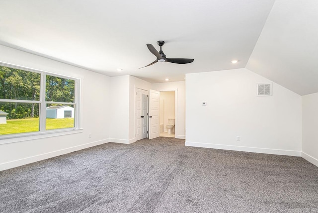 bonus room featuring carpet flooring, ceiling fan, and lofted ceiling