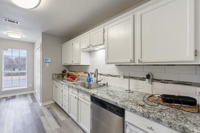 kitchen featuring white cabinetry, sink, and dishwasher