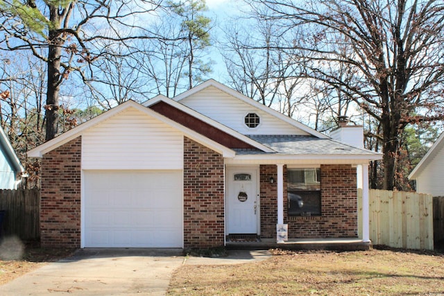 view of front facade featuring covered porch and a garage